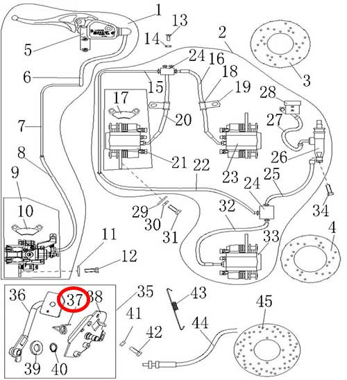 Пружина возвратная (растяжение) педали тормоза Stels ATV 300B 1.5.01.3010 LU019315