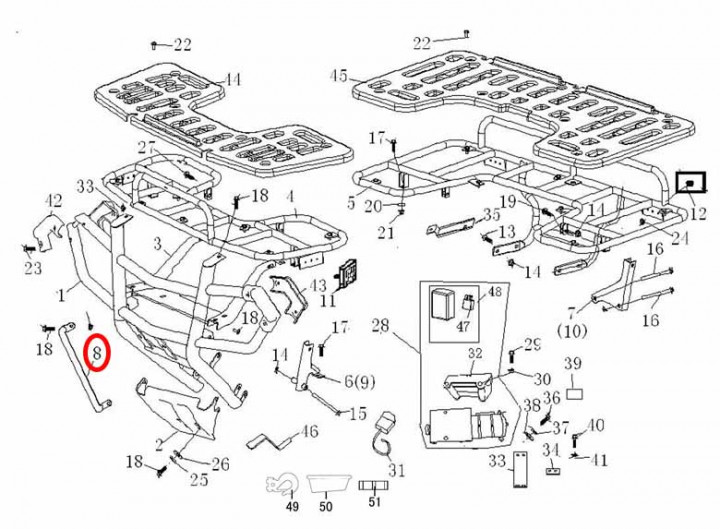 Поперечина переднего бампера нижняя Stels ATV 300B 1.4.01.0090 LU019127