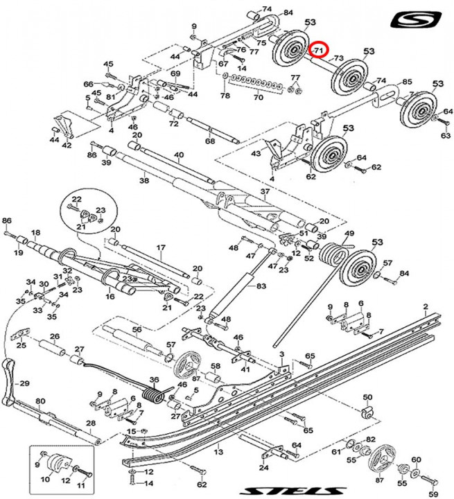 Ось натяжных роликов Снегоход Stels Rosomaha, Viking S800 2800542 JU072607 JU078944