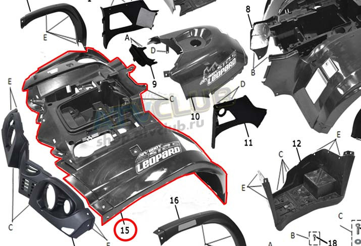 Щиток кузова облицовочный передний Stels Leopard серый 840356-102-0900
