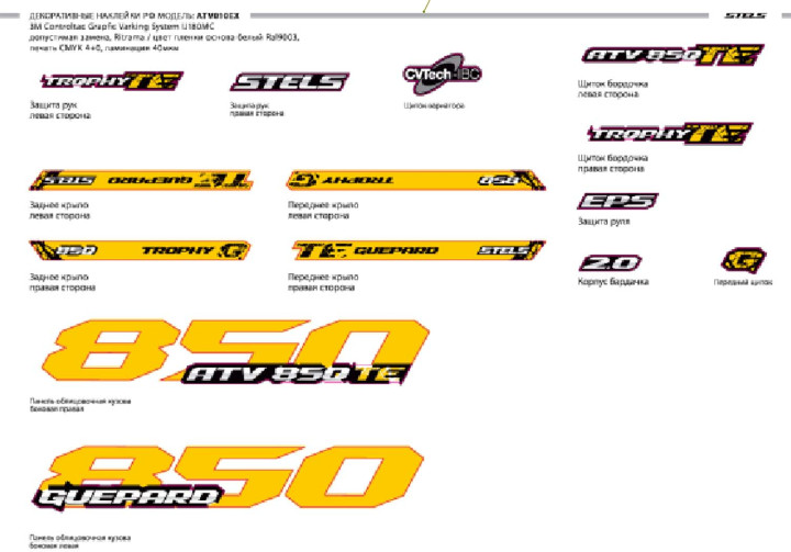 Комплект декоративных наклеек GUEPARD 850TE YELLOW LU102823   