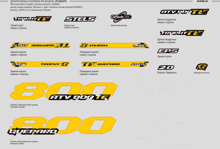 Комплект декоративных наклеек GUEPARD 800TE YELLOW LU102821   