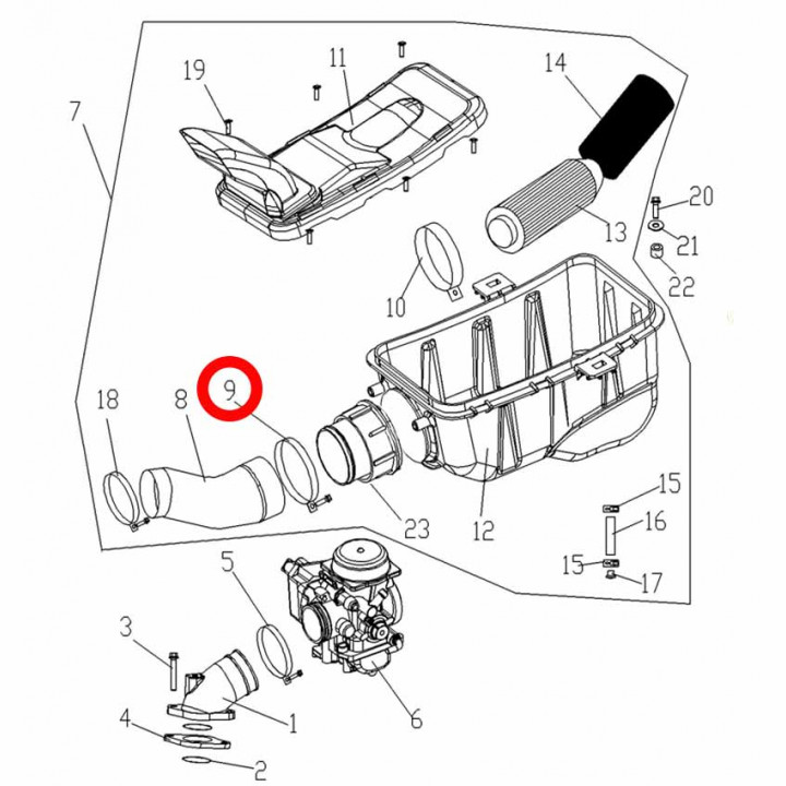 Хомут B корпуса воздушного фильтра Stels ATV 300B сталь 2.5.01.0120 LU019855