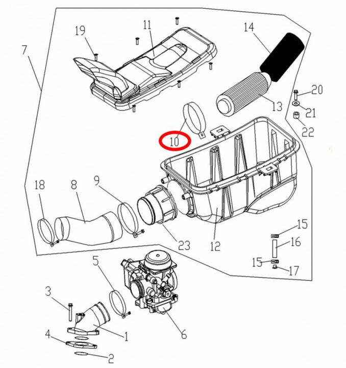Хомут A корпуса воздушного фильтра Stels ATV 300B сталь 2.5.01.0090 LU019858
