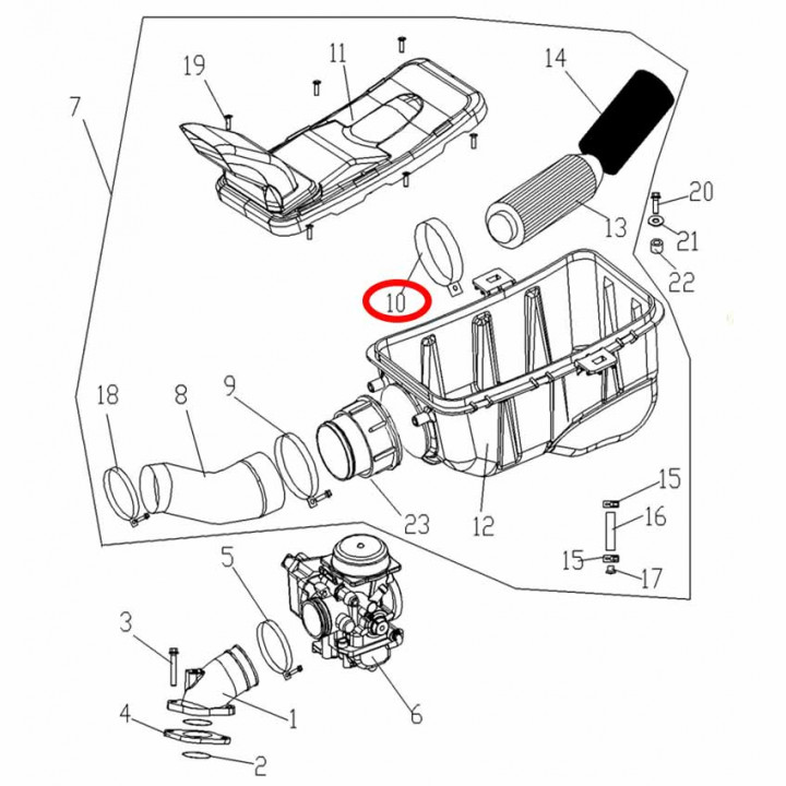 Хомут A корпуса воздушного фильтра Stels ATV 300B сталь 2.5.01.0090 LU019858