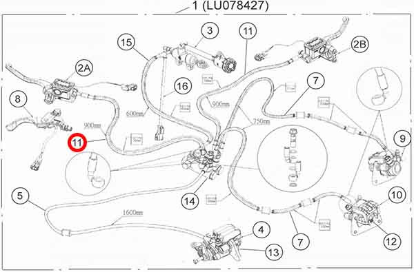 Шланг тормозной армированный 900мм Stels Leopard 600\650 резина 350602-102-0002 LU083608